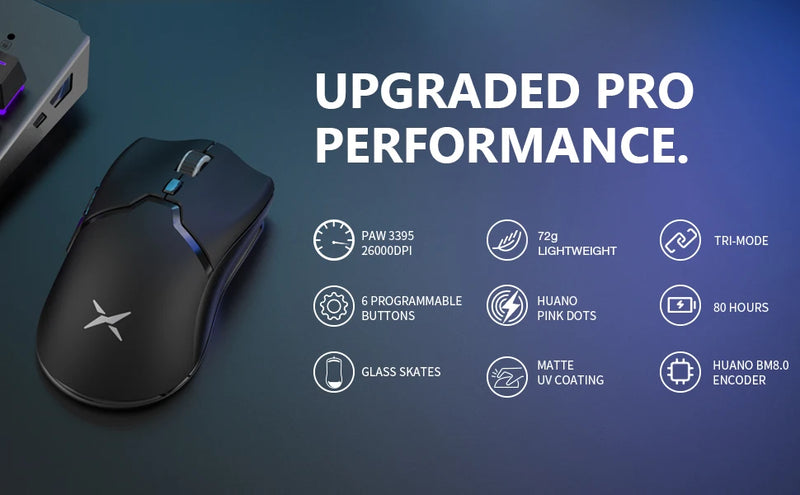 Mouse Gamer Sem Fio Delux M800 PRO - Conexão Tri-Mode Bluetooth, 26000 DPI, Switches Huano Rosa, Ideal para PC Gamer