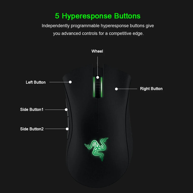 Mouse Gamer Razer DeathAdder Essential com Fio - Sensor Óptico de 6400 DPI, 5 Botões Independentes, Ideal para Laptop e PC Gamer