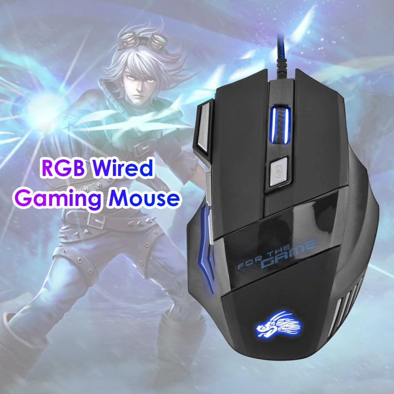 Mouse Gamer USB com Fio - 7 Botões Retroiluminados, Ergonomico, 5500 DPI Ajustável, Óptico, Ideal para PC e Desktop