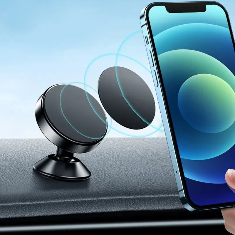 Suporte Magnético Universal para Celular no Carro - Suporte Redondo para iPhone e Samsung, Montagem no Painel do Carro