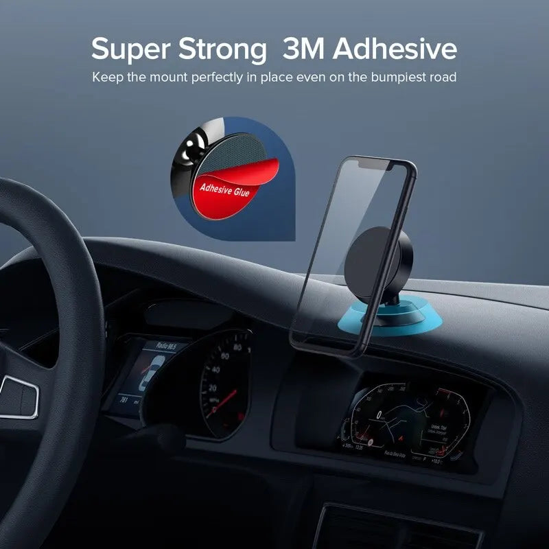 Suporte Magnético Universal para Celular no Carro - Suporte Redondo para iPhone e Samsung, Montagem no Painel do Carro