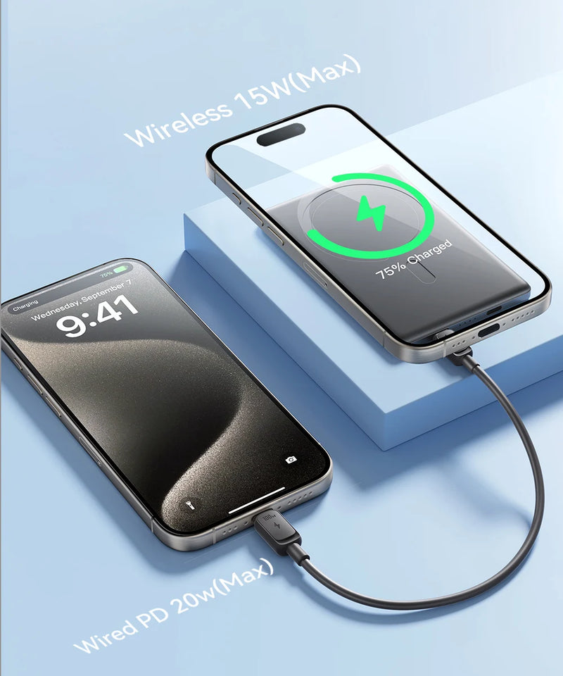 Power Bank Ultra Slim JOYROOM - 0.35 Polegadas, 5000mAh, Carregador Sem Fio Portátil para MagSafe, Inclui Cabo USB-C, Compatível com iPhone 16/15/14/13/12