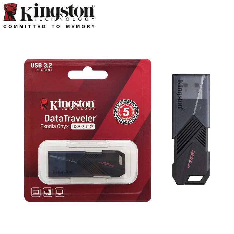 Pen Drive Kingston DataTraveler Exodia Onyx - USB Flash Drive 64GB, 128GB, 256GB, USB 3.2 Gen 1, Preto, Ideal para Computador