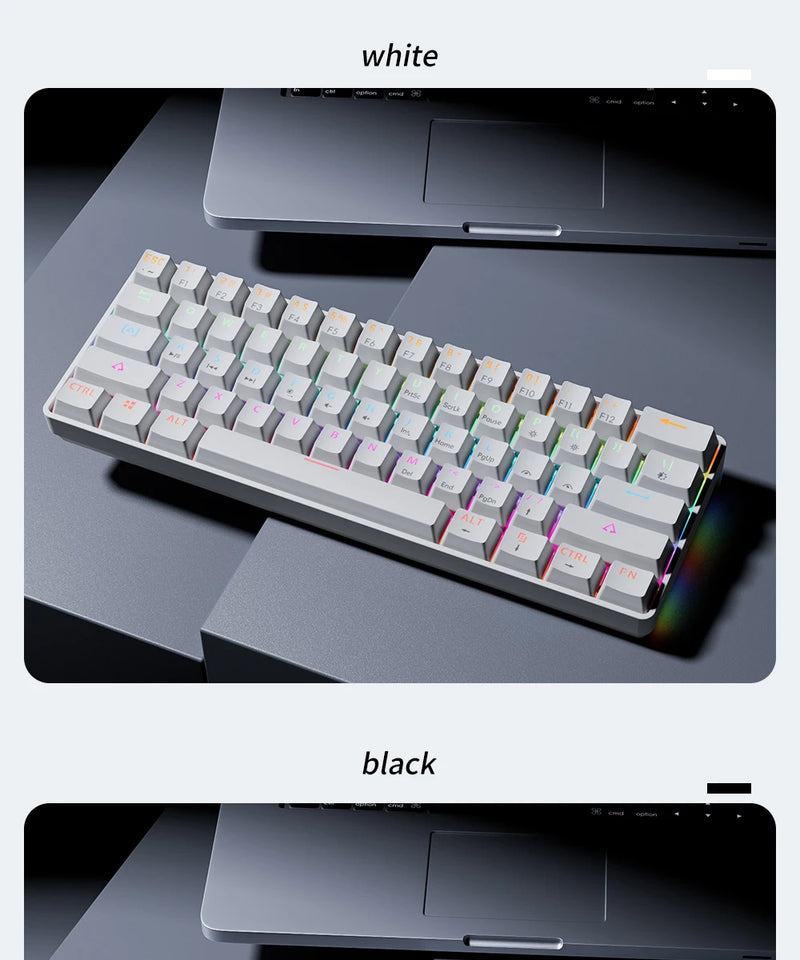 MUCAI MKA610 RGB USB Mini Mechanical Keyboard Red Switch 61 Key Wired Computer Notebook Portable Keyboard Pure Black