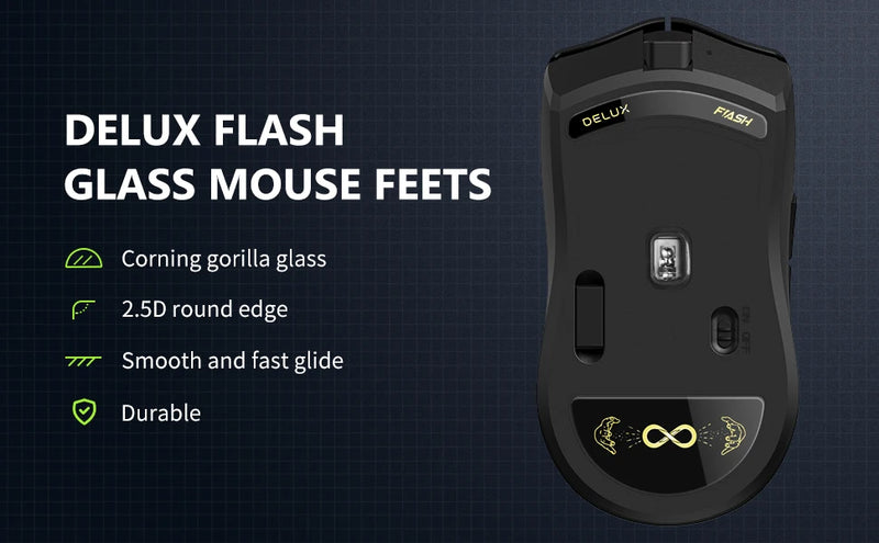 Mouse Gamer Sem Fio Delux M800 PRO - Conexão Tri-Mode Bluetooth, 26000 DPI, Switches Huano Rosa, Ideal para PC Gamer