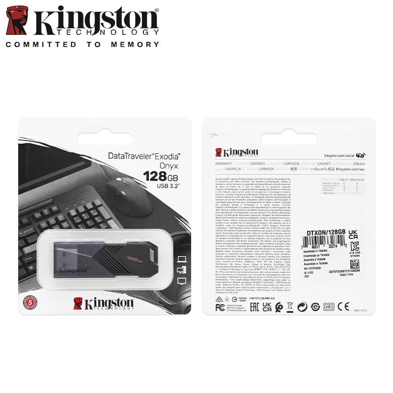 Pen Drive Kingston DataTraveler Exodia Onyx - USB Flash Drive 64GB, 128GB, 256GB, USB 3.2 Gen 1, Preto, Ideal para Computador