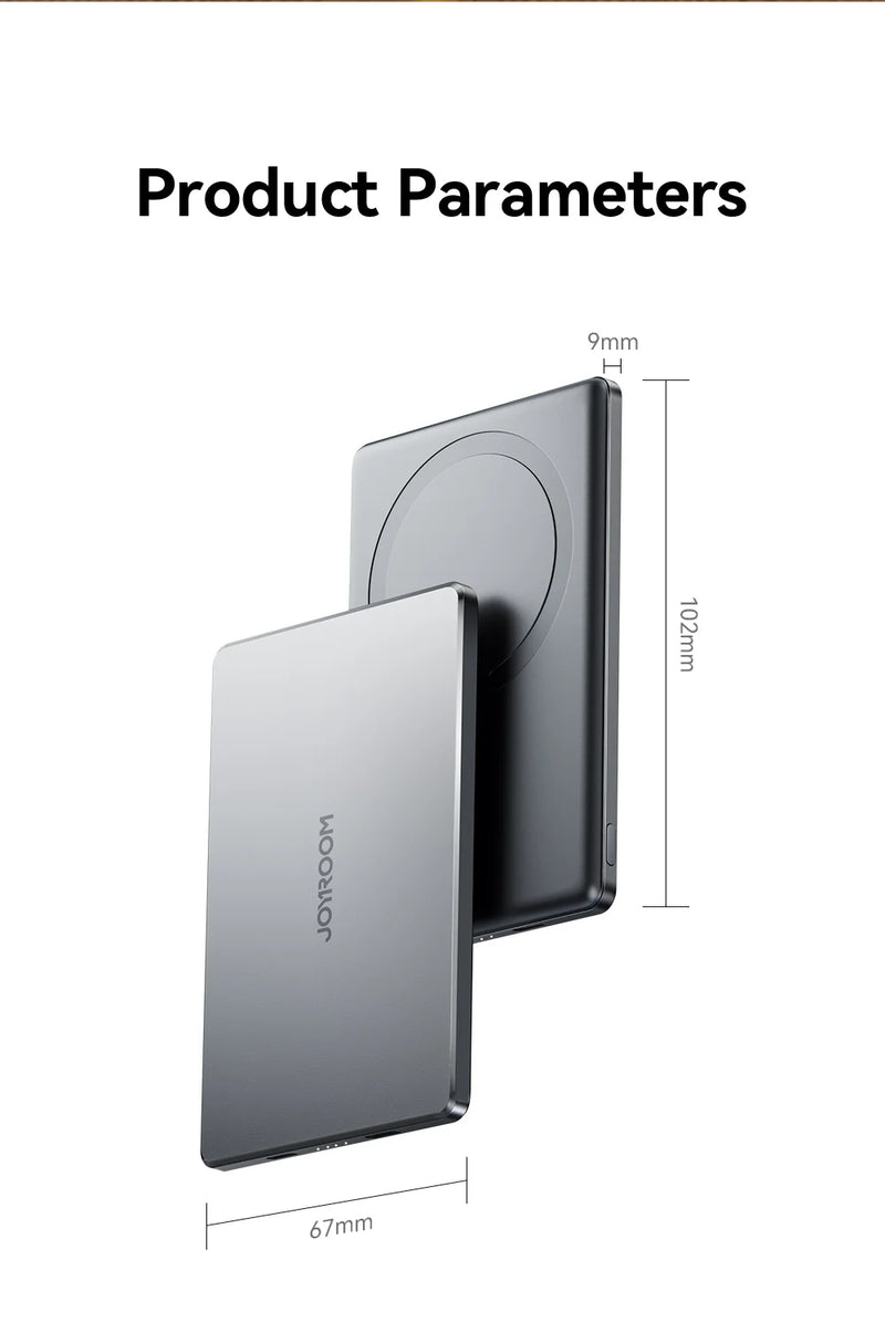 Power Bank Ultra Slim JOYROOM - 0.35 Polegadas, 5000mAh, Carregador Sem Fio Portátil para MagSafe, Inclui Cabo USB-C, Compatível com iPhone 16/15/14/13/12