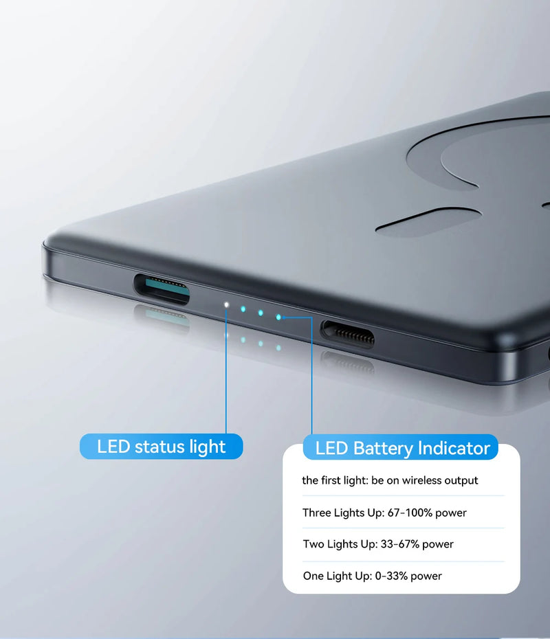 Power Bank Ultra Slim JOYROOM - 0.35 Polegadas, 5000mAh, Carregador Sem Fio Portátil para MagSafe, Inclui Cabo USB-C, Compatível com iPhone 16/15/14/13/12
