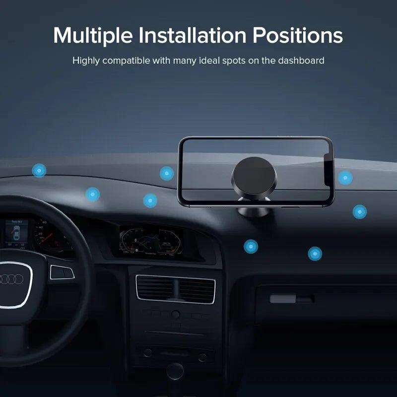 Suporte Magnético Universal para Celular no Carro - Suporte Redondo para iPhone e Samsung, Montagem no Painel do Carro