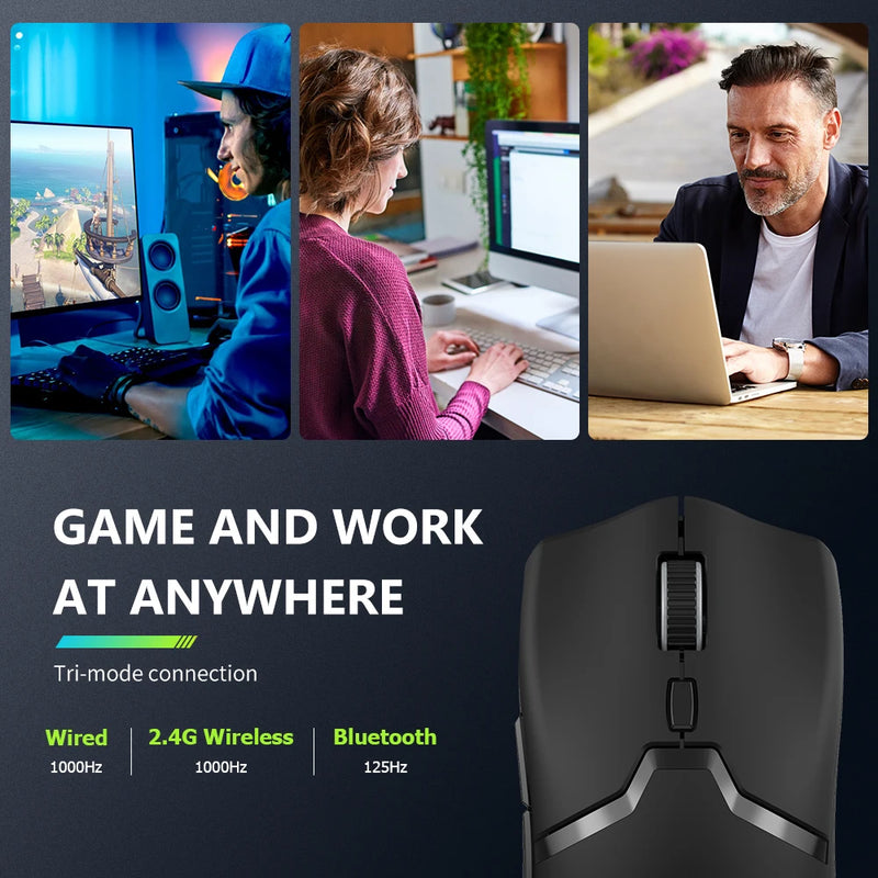 Mouse Gamer Sem Fio Delux M800 PRO - Conexão Tri-Mode Bluetooth, 26000 DPI, Switches Huano Rosa, Ideal para PC Gamer