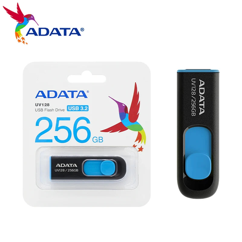 Pen Drive ADATA UV128 - USB 3.2 Flash Drive, 32GB, 64GB, 128GB, 256GB, Ideal para Desktop e Laptop
