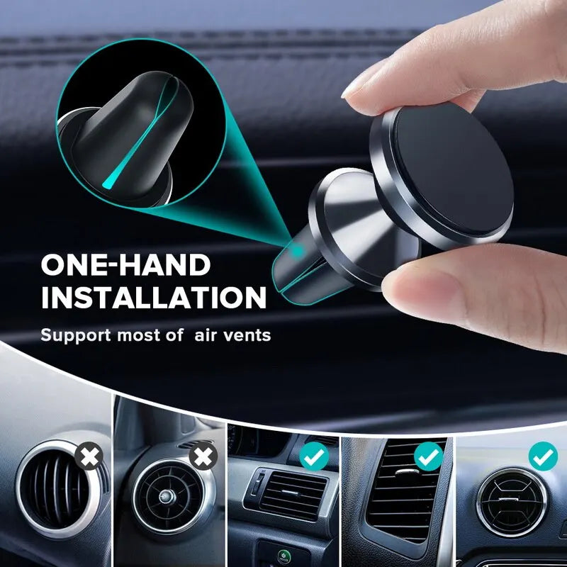 Suporte Magnético Universal para Celular no Carro - Suporte Redondo para iPhone e Samsung, Montagem no Painel do Carro