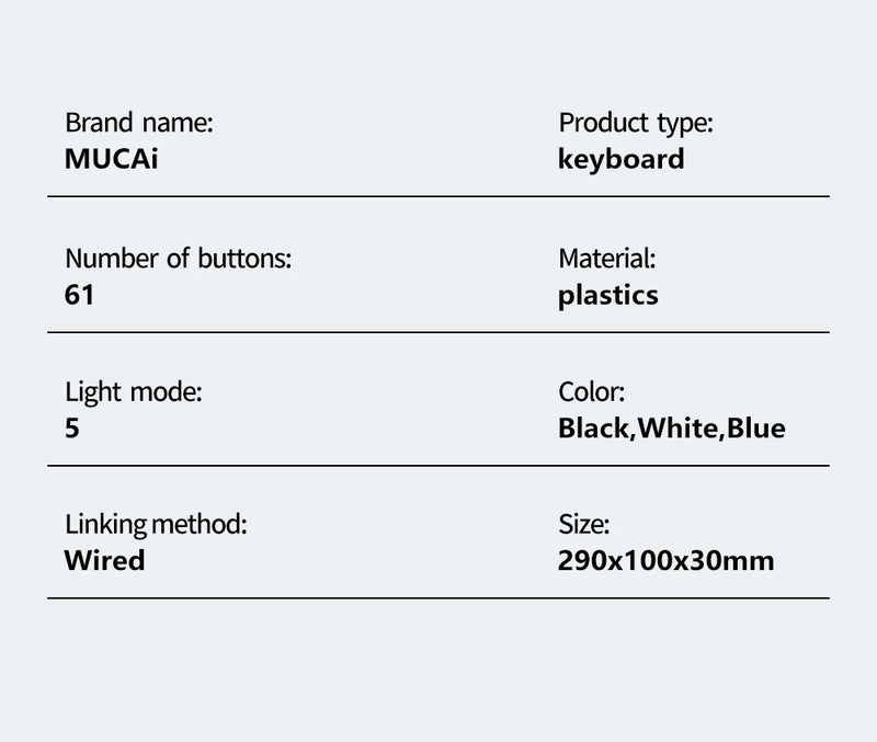 MUCAI MKA610 RGB USB Mini Mechanical Keyboard Red Switch 61 Key Wired Computer Notebook Portable Keyboard Pure Black