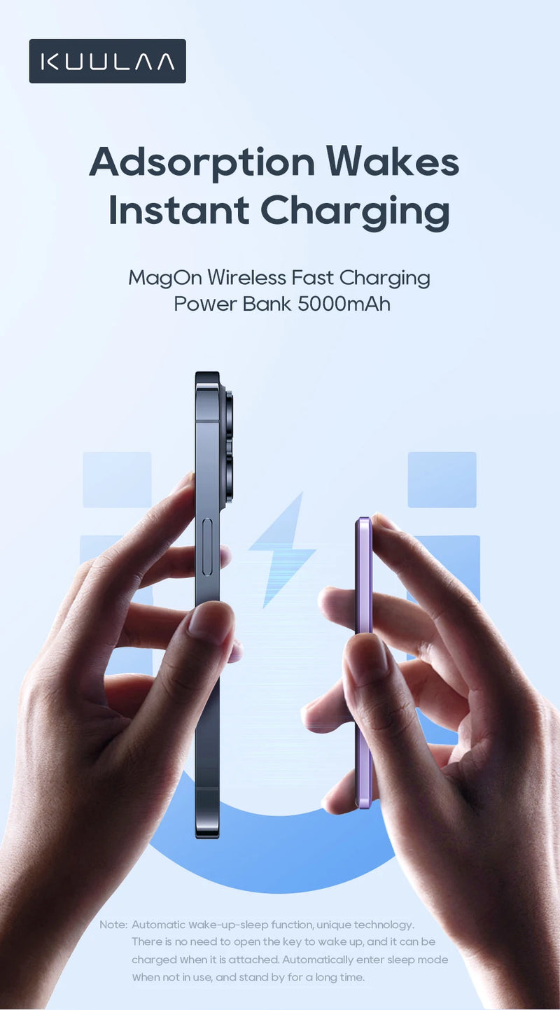 Power Bank KUULAA MagSafe 5000mAh - Carregador Sem Fio Magnético, Bateria Externa com 20W de Carga Rápida, Compatível com iPhone 15 e 14