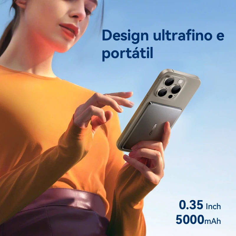 Power Bank Ultra Slim JOYROOM - 0.35 Polegadas, 5000mAh, Carregador Sem Fio Portátil para MagSafe, Inclui Cabo USB-C, Compatível com iPhone 16/15/14/13/12