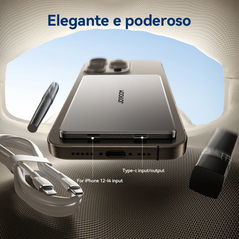 Power Bank Ultra Slim JOYROOM - 0.35 Polegadas, 5000mAh, Carregador Sem Fio Portátil para MagSafe, Inclui Cabo USB-C, Compatível com iPhone 16/15/14/13/12