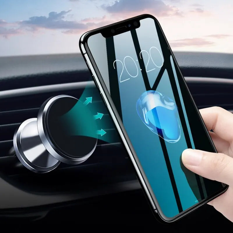 Suporte Magnético Universal para Celular no Carro - Suporte Redondo para iPhone e Samsung, Montagem no Painel do Carro