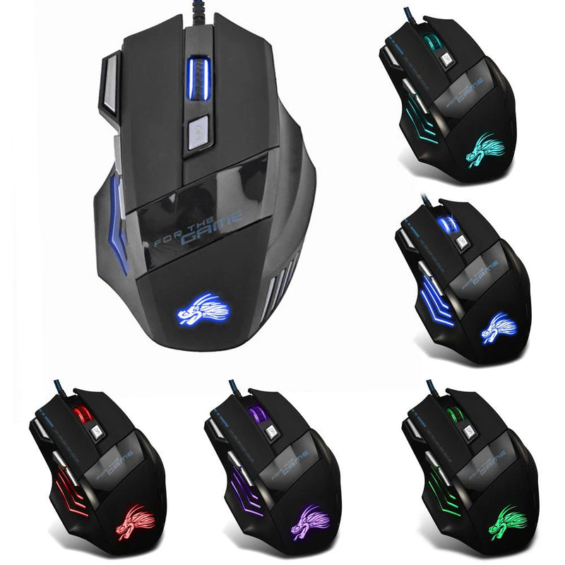 Mouse Gamer USB com Fio - 7 Botões Retroiluminados, Ergonomico, 5500 DPI Ajustável, Óptico, Ideal para PC e Desktop