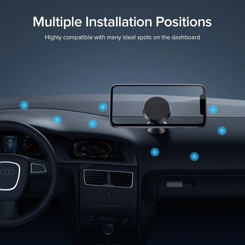 Suporte Magnético Universal para Celular no Carro - Suporte Redondo para iPhone e Samsung, Montagem no Painel do Carro