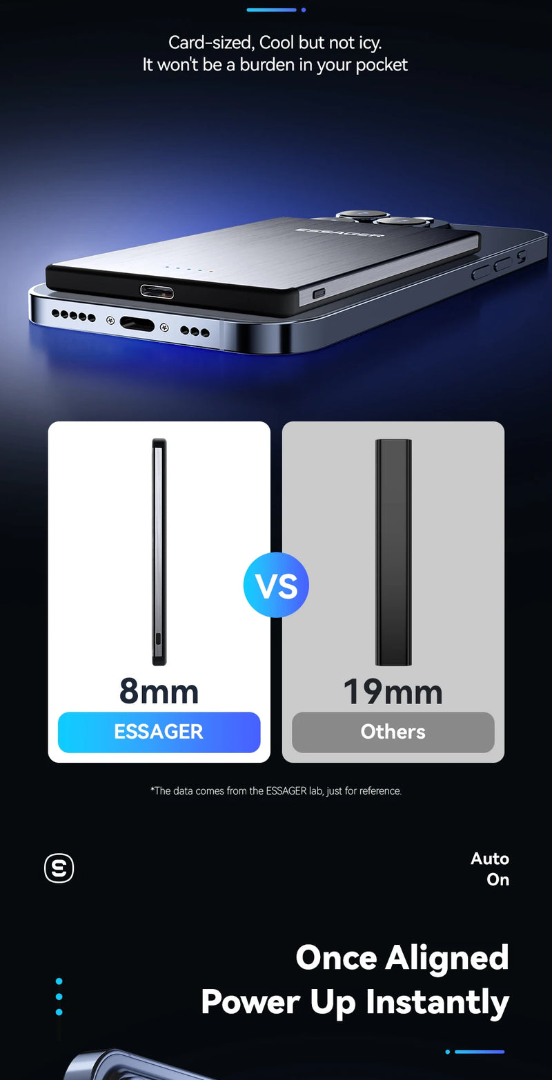 Power Bank Magnético Essager PD 20W - Carregador Sem Fio de 5000mAh, Bateria Externa Ultra Fina, Compatível com iPhone 15, 14, 13 Pro Max