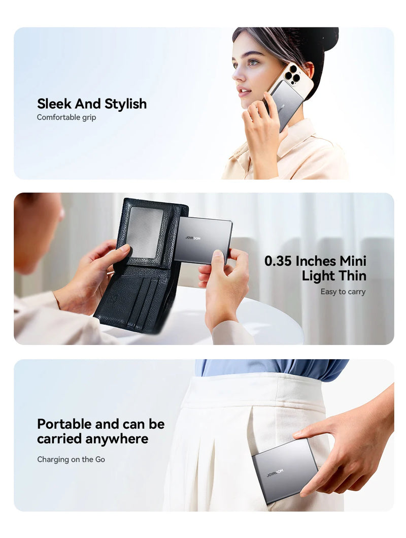Power Bank Ultra Slim JOYROOM - 0.35 Polegadas, 5000mAh, Carregador Sem Fio Portátil para MagSafe, Inclui Cabo USB-C, Compatível com iPhone 16/15/14/13/12