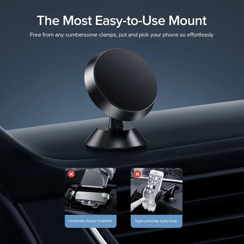 Suporte Magnético Universal para Celular no Carro - Suporte Redondo para iPhone e Samsung, Montagem no Painel do Carro