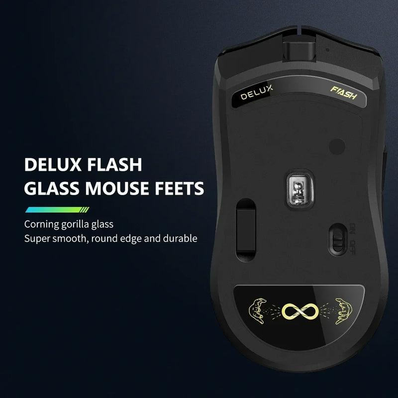 Mouse Gamer Sem Fio Delux M800 PRO - Conexão Tri-Mode Bluetooth, 26000 DPI, Switches Huano Rosa, Ideal para PC Gamer