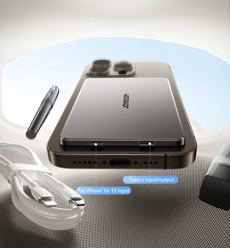 Power Bank Ultra Slim JOYROOM - 0.35 Polegadas, 5000mAh, Carregador Sem Fio Portátil para MagSafe, Inclui Cabo USB-C, Compatível com iPhone 16/15/14/13/12