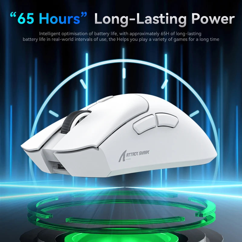 Mouse Gamer Attack Shark R1 - Conexão Tri-Mode, 1000Hz, 18000 DPI, Sensor PAW3311, Com Macro para Jogos