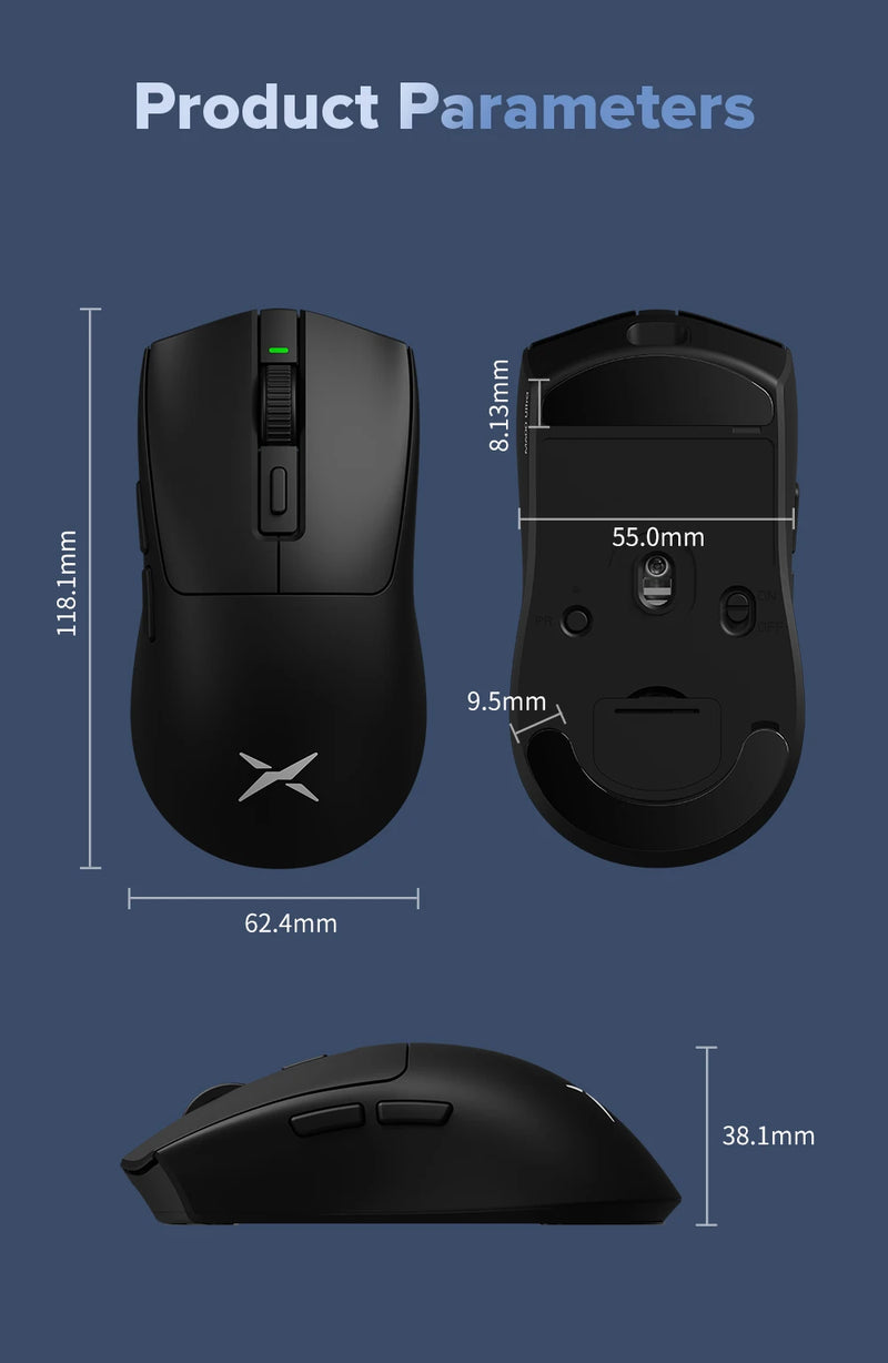 Mouse Gamer Sem Fio Delux M600 - 52g Leve, Conexão Dual 2.4G, 26000 DPI, Recarga e Macro, Ideal para PC Gamer