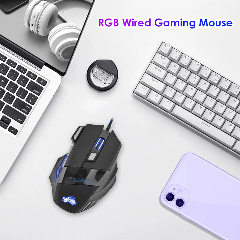 Mouse Gamer USB com Fio - 7 Botões Retroiluminados, Ergonomico, 5500 DPI Ajustável, Óptico, Ideal para PC e Desktop