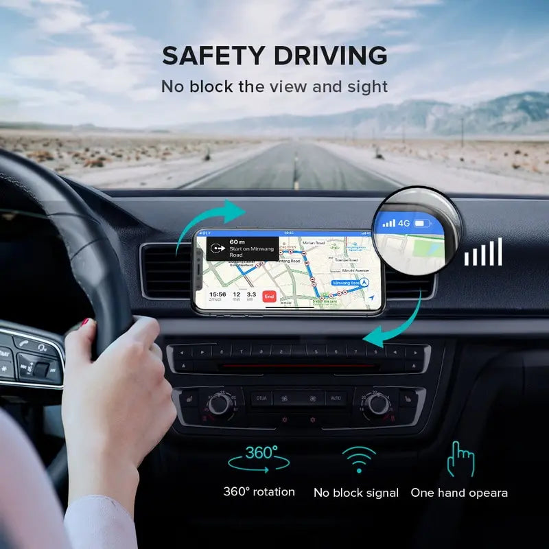 Suporte Magnético Universal para Celular no Carro - Suporte Redondo para iPhone e Samsung, Montagem no Painel do Carro