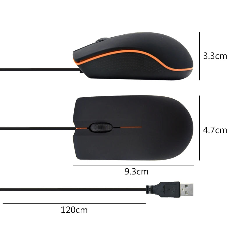 Mouse Óptico 3D Mini USB com Fio - 1200 DPI, Ultra Fino, Ideal para Laptop, Notebook, PC e MacBook