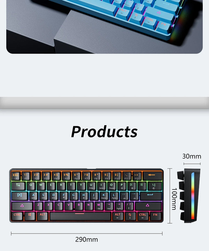 MUCAI MKA610 RGB USB Mini Mechanical Keyboard Red Switch 61 Key Wired Computer Notebook Portable Keyboard Pure Black