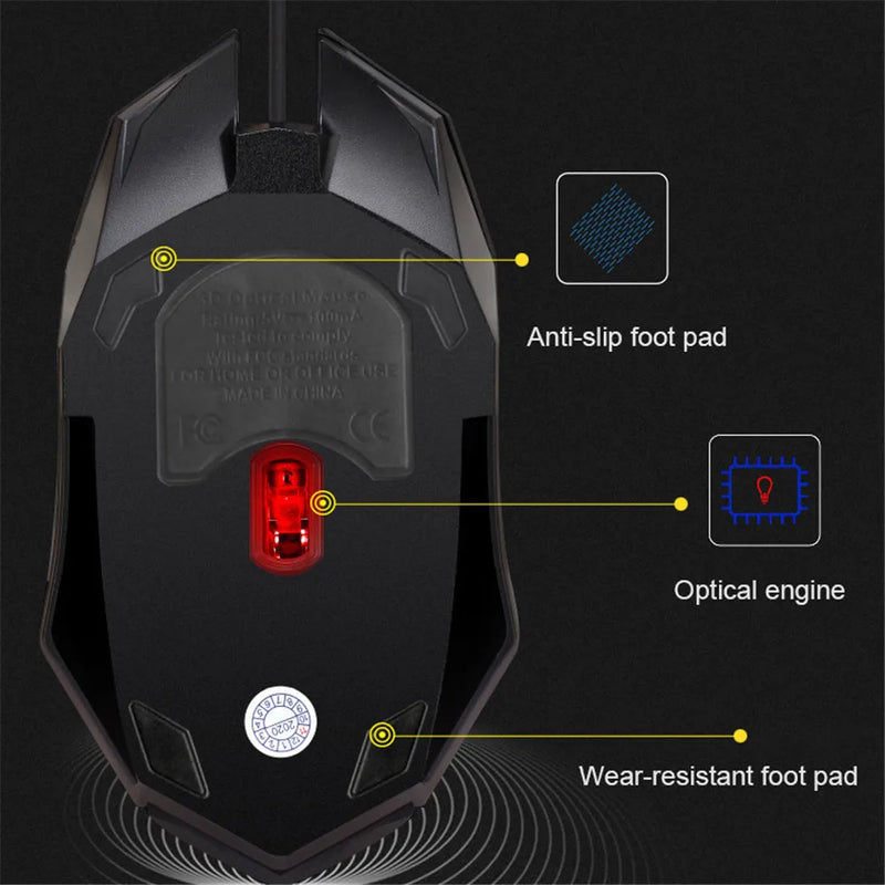 Mouse Gamer USB com Fio para E-Sports - Mouse Óptico com LED Colorido, 5000 DPI, Ideal para Desktop e Laptop