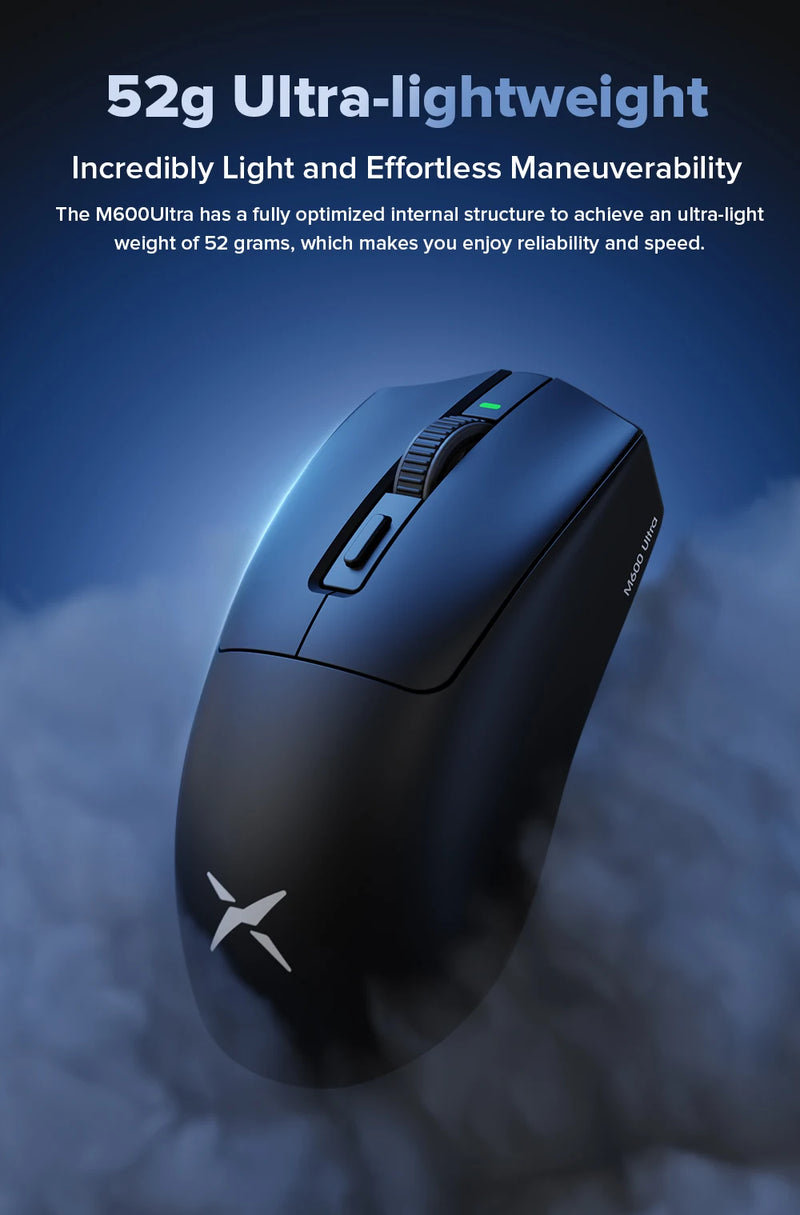 Mouse Gamer Sem Fio Delux M600 - 52g Leve, Conexão Dual 2.4G, 26000 DPI, Recarga e Macro, Ideal para PC Gamer