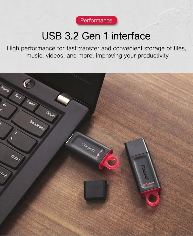 Pen Drive Kingston USB Flash Drive DTX - 64GB, 128GB, 256GB, Alta Velocidade USB 3.2, Mini Pen Drive, Ideal para Armazenamento