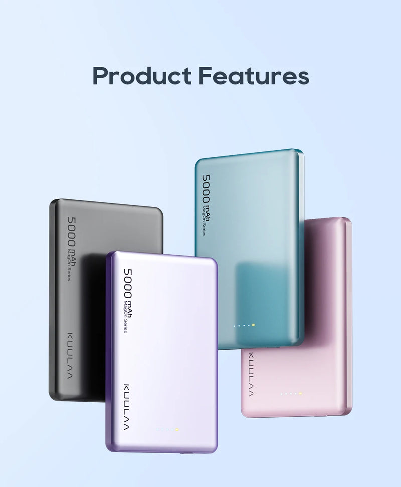 Power Bank KUULAA MagSafe 5000mAh - Carregador Sem Fio Magnético, Bateria Externa com 20W de Carga Rápida, Compatível com iPhone 15 e 14