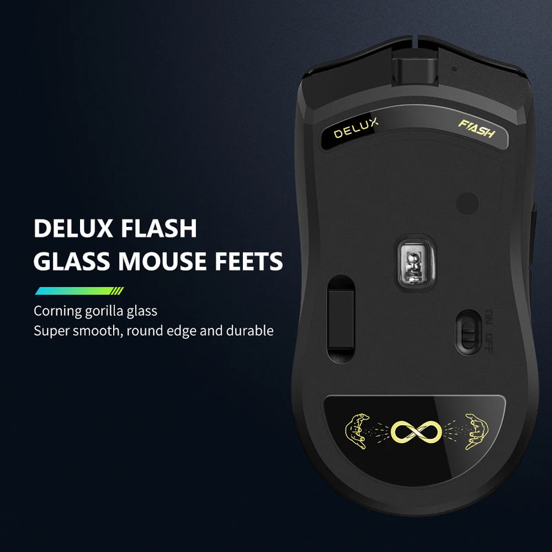 Mouse Gamer Sem Fio Delux M800 PRO - Conexão Tri-Mode Bluetooth, 26000 DPI, Switches Huano Rosa, Ideal para PC Gamer