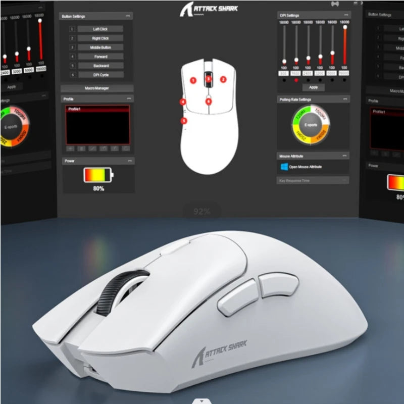 Mouse Gamer Attack Shark R1 - Conexão Tri-Mode, 1000Hz, 18000 DPI, Sensor PAW3311, Com Macro para Jogos