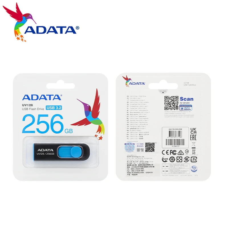 Pen Drive ADATA UV128 - USB 3.2 Flash Drive, 32GB, 64GB, 128GB, 256GB, Ideal para Desktop e Laptop