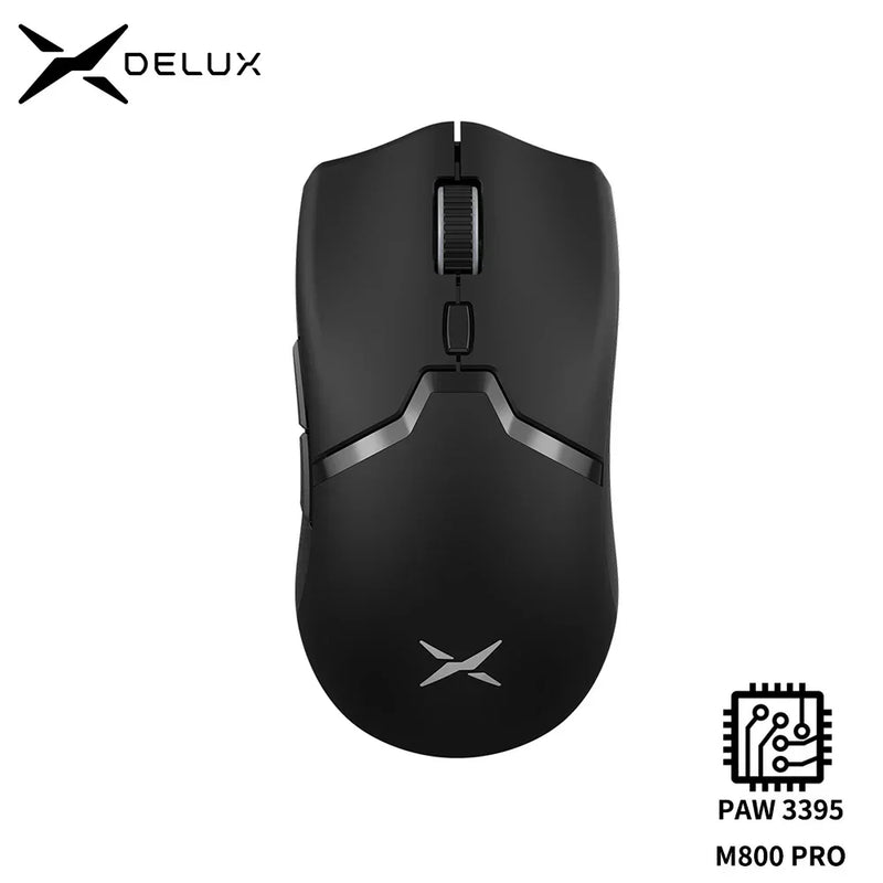 Mouse Gamer Sem Fio Delux M800 PRO - Conexão Tri-Mode Bluetooth, 26000 DPI, Switches Huano Rosa, Ideal para PC Gamer
