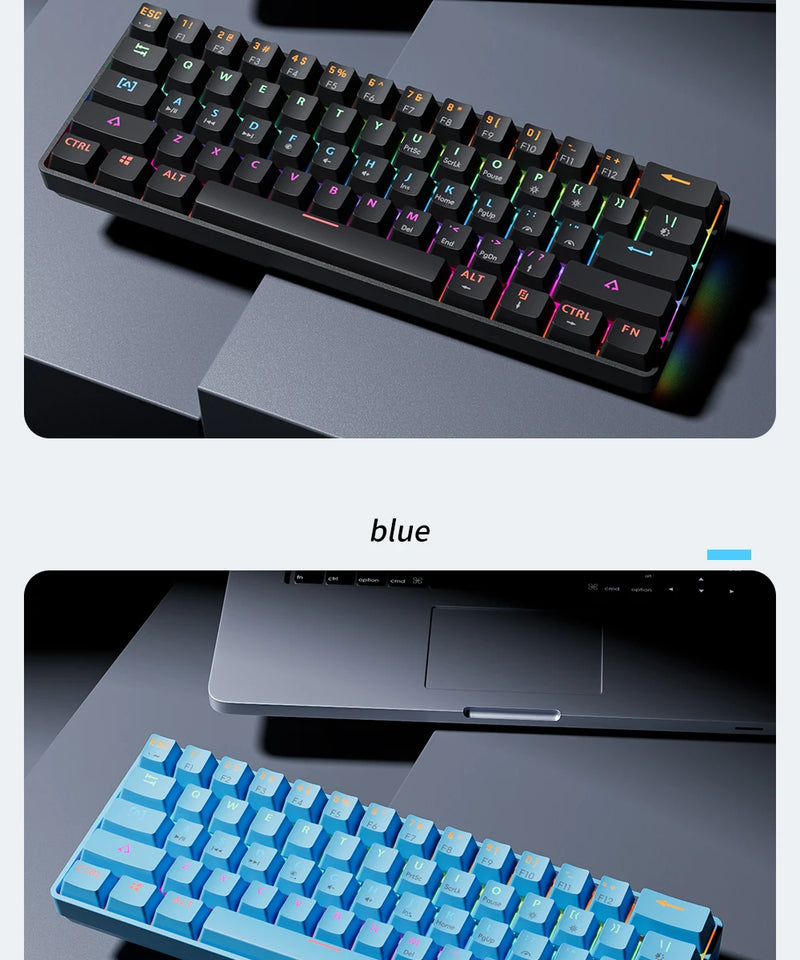 MUCAI MKA610 RGB USB Mini Mechanical Keyboard Red Switch 61 Key Wired Computer Notebook Portable Keyboard Pure Black
