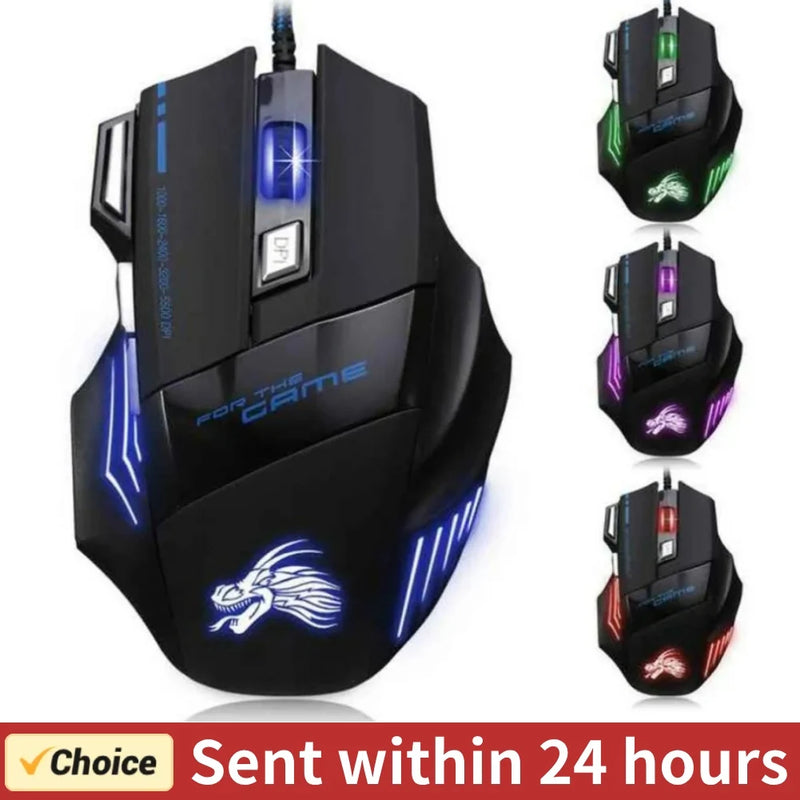 Mouse Gamer USB com Fio - 7 Botões Retroiluminados, Ergonomico, 5500 DPI Ajustável, Óptico, Ideal para PC e Desktop