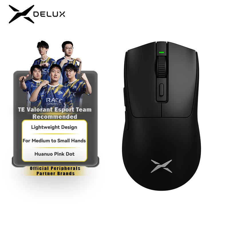 Mouse Gamer Sem Fio Delux M600 - 52g Leve, Conexão Dual 2.4G, 26000 DPI, Recarga e Macro, Ideal para PC Gamer