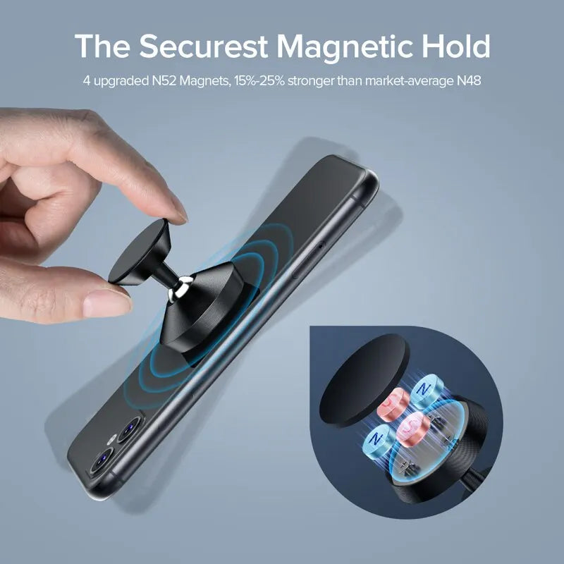 Suporte Magnético Universal para Celular no Carro - Suporte Redondo para iPhone e Samsung, Montagem no Painel do Carro