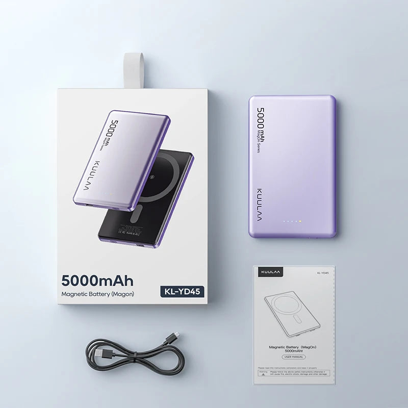 Power Bank KUULAA MagSafe 5000mAh - Carregador Sem Fio Magnético, Bateria Externa com 20W de Carga Rápida, Compatível com iPhone 15 e 14