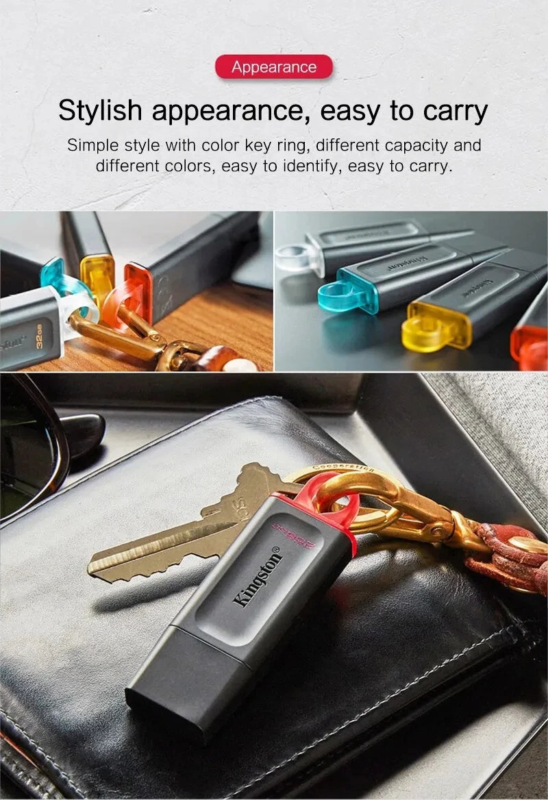 Pen Drive Kingston USB Flash Drive DTX - 64GB, 128GB, 256GB, Alta Velocidade USB 3.2, Mini Pen Drive, Ideal para Armazenamento