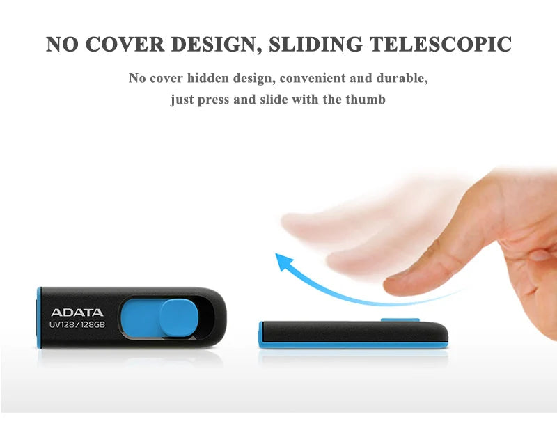 Pen Drive ADATA UV128 - USB 3.2 Flash Drive, 32GB, 64GB, 128GB, 256GB, Ideal para Desktop e Laptop