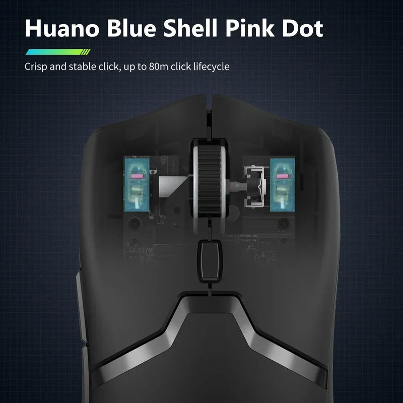 Mouse Gamer Sem Fio Delux M800 PRO - Conexão Tri-Mode Bluetooth, 26000 DPI, Switches Huano Rosa, Ideal para PC Gamer